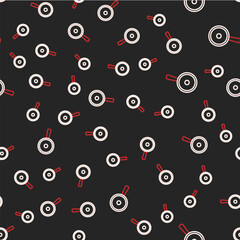Line Frying pan icon isolated seamless pattern on black background. Fry or roast food symbol. Vector
