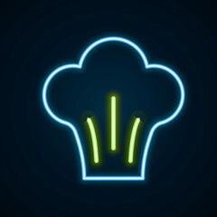 Glowing neon line Chef hat icon isolated on black background. Cooking symbol. Cooks hat. Colorful outline concept. Vector
