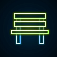 Glowing neon line Bench icon isolated on black background. Colorful outline concept. Vector