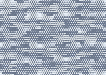 Seamless camouflage pattern. Repeating digital dotted hexagonal striped camo military texture background. Abstract modern fabric textile ornament. Vector illustration.