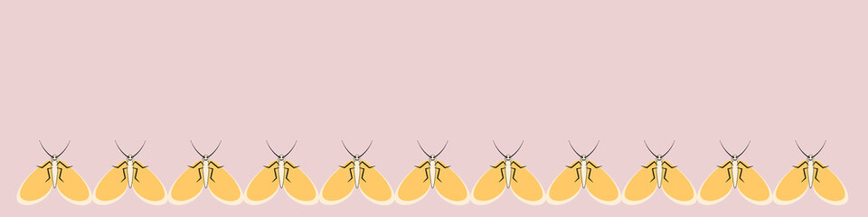 Illustration on a sheet of 4x1 format - ribbon, banner - stylized butterflies, moths - graphics. Flight, fluttering