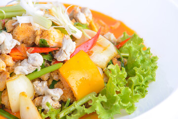 Seafood with sweet, sour and hot sauce