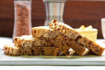 Super grains sliced bread. Health food to reduce high blood pressure, cholesterol and healthy heart. Health food concept with super foods.