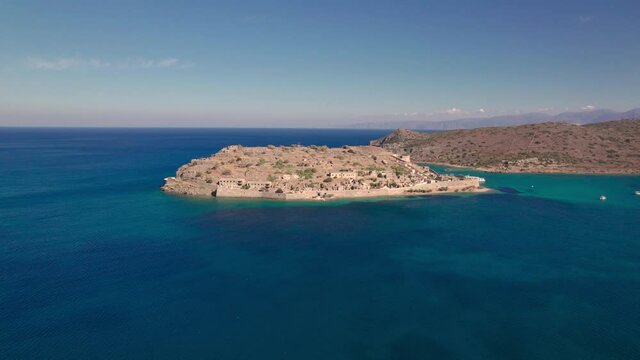 Aerial view. Spinalonga island off the coast of Crete. Former leper colony.