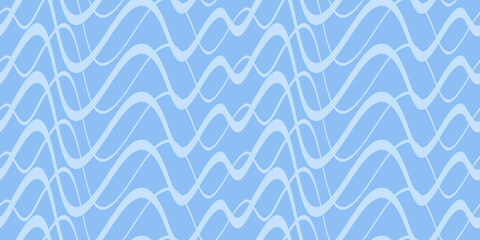 Abstract seamless pattern background with blue waves. Black curve lines. Wavy illustration.