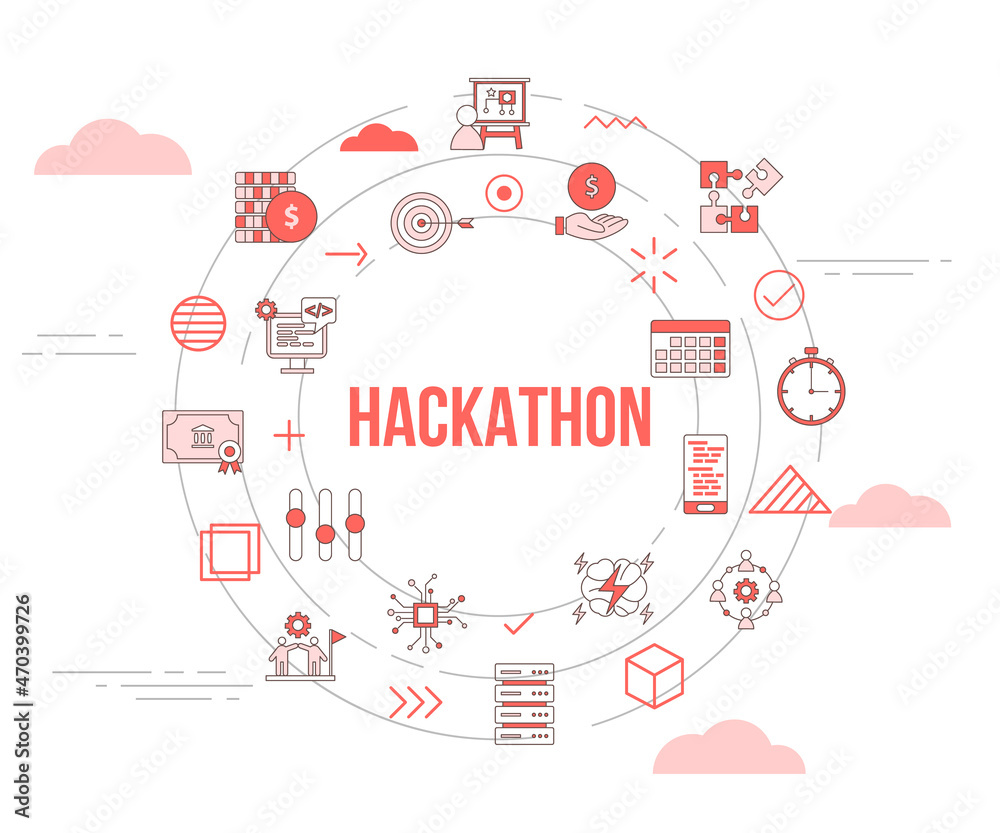 Wall mural hackathon concept with icon set template banner and circle round shape