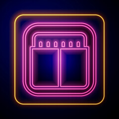 Glowing neon Sport mechanical scoreboard and result display icon isolated on black background. Vector