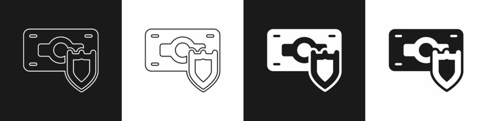 Set Money with shield icon isolated on black and white background. Insurance concept. Security, safety, protection, protect concept. Vector