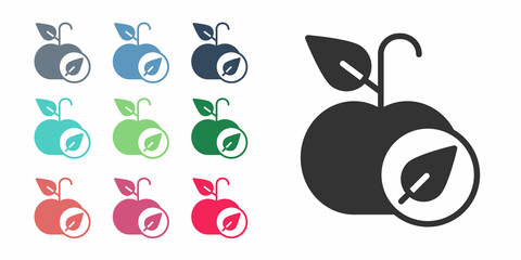 Black Apple icon isolated on white background. Excess weight. Healthy diet menu. Fitness diet apple. Set icons colorful. Vector