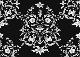 Seamless pattern, background. Colored vector illustration. In baroque, rococo, victorian, renaissance medieval style. In decorative style. Ethnic patterned ornate hand drawn.