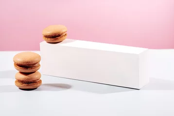 Foto op Aluminium macarons in gift box mockup on a light background © YuliiaMazurkevych