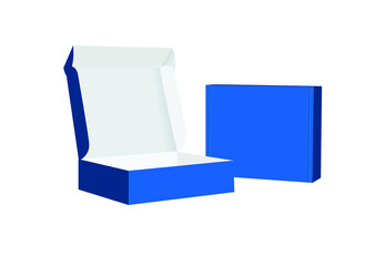 Blank packaging boxes - Open and closed mockup isolated Blue color on white background 