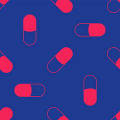 Red Sleeping pill icon isolated seamless pattern on blue background. Vector