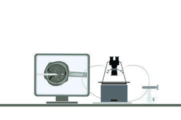 Vector illustration ICSI monitor laboratory workspace table
