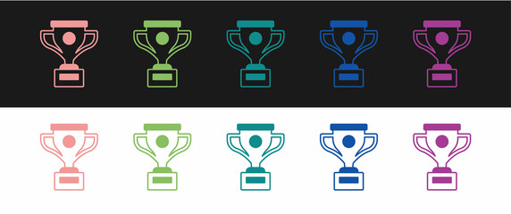 Set Award cup icon isolated on black and white background. Winner trophy symbol. Championship or competition trophy. Sports achievement sign. Vector