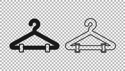 Black Hanger wardrobe icon isolated on transparent background. Cloakroom icon. Clothes service symbol. Laundry hanger sign. Vector