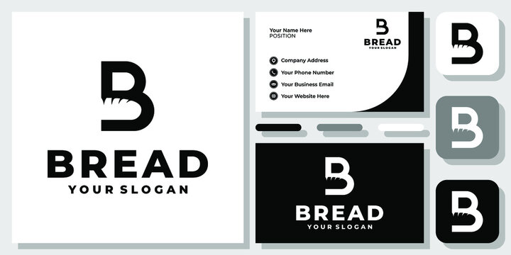 Initial Letter B Bread Food Bakery Cake Meal Lunch Restaurant Logo Design with Business Card Template