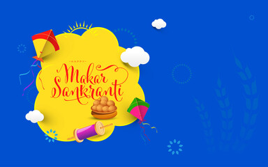 Happy Makar Sankranti Festival Greeting Background Template Design with Kites and Sweet Illustrations