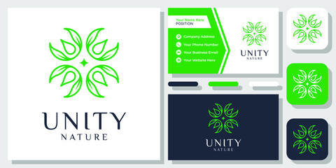 Community Healthcare Leaf Nature Unity Happy Human Abstract Logo Design with Business Card Template