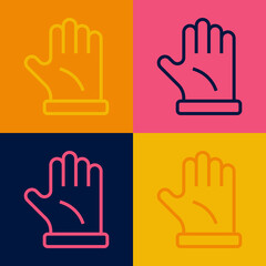 Pop art line Beekeeper glove icon isolated on color background. Vector