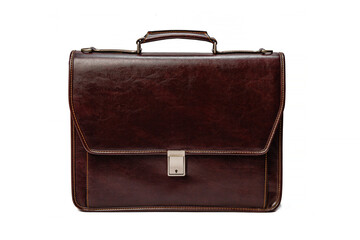 Brown leather briefcase on a white isolated background. Business accessories.