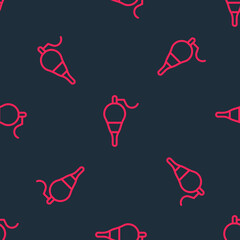 Red line Fishing float icon isolated seamless pattern on black background. Fishing tackle. Vector