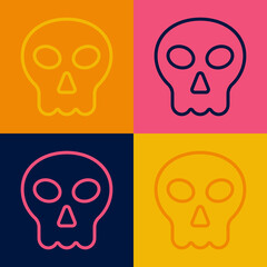Pop art line Skull icon isolated on color background. Happy Halloween party. Vector