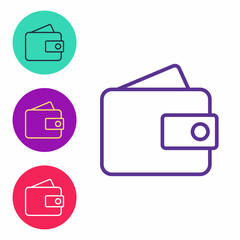 Set line Wallet icon isolated on white background. Purse icon. Cash savings symbol. Set icons colorful. Vector