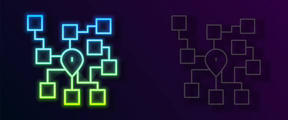 Glowing neon line Neural network icon isolated on black background. Artificial intelligence AI. Vector