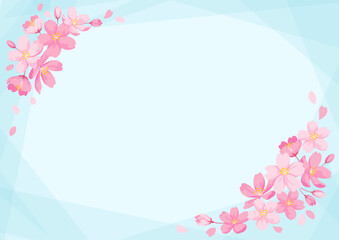 Cherry Blossom Frame, Card Design Template, Light Blue Background