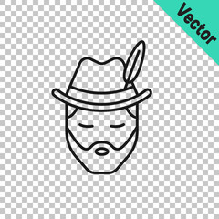 Black line Man dressed for German Oktoberfest icon isolated on transparent background. Vector