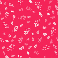 White line Sniper optical sight icon isolated seamless pattern on red background. Sniper scope crosshairs. Vector