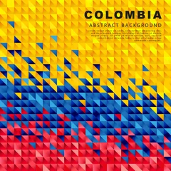 Fototapeten Colombia flag. Abstract background of small triangles in the form of the colorful yellow, blue and red stripes of the Colombian flag. © chekart