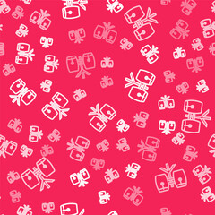 White line Conga drums icon isolated seamless pattern on red background. Musical instrument. Vector