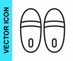 Black line Slippers icon isolated on white background. Flip flops sign. Vector