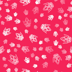 White line Augmented reality AR icon isolated seamless pattern on red background. Virtual futuristic wearable devices. Vector