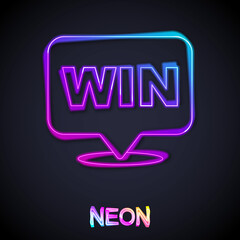 Fototapeta premium Glowing neon line Medal icon isolated on black background. Winner symbol. Vector