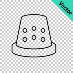 Black line Thimble for sewing icon isolated on transparent background. Vector