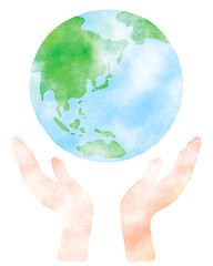 地球を持つ手（環境保護のイメージ） - obrazy, fototapety, plakaty