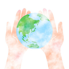 地球を包む手（環境保護のイメージ）