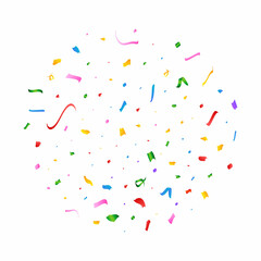 Realistic multicolor confetti vector illustration. Festival confetti and tinsel explosion background. Colorful confetti isolated on white background. Carnival elements. Birthday celebration.
