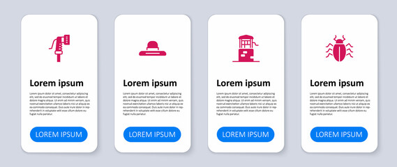 Set Colorado beetle, Well, Farmer worker hat and Garden hose. Business infographic template. Vector