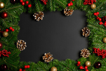 Fototapeta na wymiar Christmas Border black background