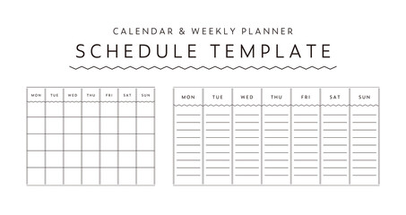 シンプルなスケジュールのテンプレートセット　カレンダー　ウィークリー　手帳　日記　プラン　ダイアリー