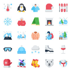 Flat color icons for winter season.