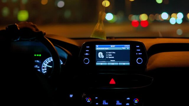 Russia,Yamalo-Nenets Autonomous Okrug, Novy Urengoy city, October 17, 2021, 22:00, drive at night along the new motorway interchange built in 2021
