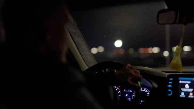 Russia,Yamalo-Nenets Autonomous Okrug, Novy Urengoy city, October 17, 2021, 22:00, drive at night along the new motorway interchange built in 2021