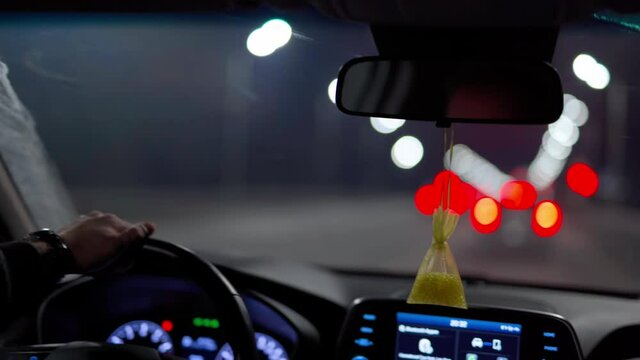 Russia,Yamalo-Nenets Autonomous Okrug, Novy Urengoy city, October 17, 2021, 22:00, drive at night along the new motorway interchange built in 2021