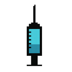 Vector illustration of coronavirus vaccine icons with pixel art style.
