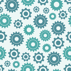 Seamless cogwheel pattern - factory background. Gear shapes in blue colors - vector design
